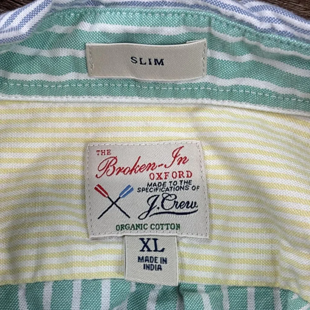 J.Crew Broken-In Oxford Shirt Men's XL Pastel Stripe Colorful Slim Fit Pocket